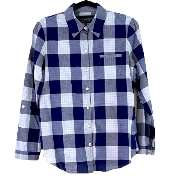 Lafayette 148 Blue Check Long Sleeve Button Down Shirt Sz S Cotton Linen $698 - Picture 2 of 16